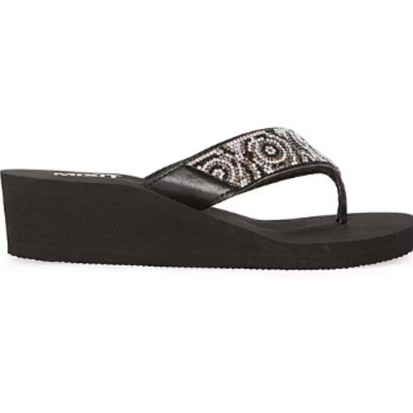 Mixit - Women's Rose Wedge Sandals in Black Beading - Picture 9 of 12